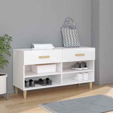 vidaXL Παπουτσοθήκη Γυαλιστερό Λευκό 102x35x55cm Επεξεργασμένο Ξύλο