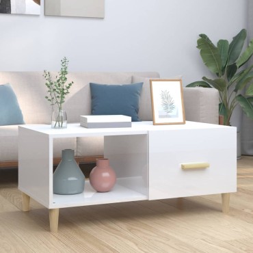 vidaXL Τραπεζάκι Σαλονιού Γυαλ. Λευκό 89,5x50x40cm Επεξεργ. Ξύλο 1 τεμ.