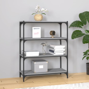 vidaXL Βιβλιοθήκη Γκρι Sonoma 80x33x100cm Επεξ. Ξύλο & Ατσάλι 1 τεμ.
