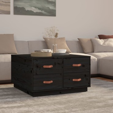 vidaXL Τραπεζάκι Σαλονιού Μαύρο 80x80x45cm από Μασίφ Ξύλο Πεύκου 1 τεμ.