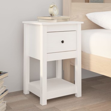 vidaXL Κομοδίνο Λευκό 40x35x61,5cm από Μασίφ Ξύλο Πεύκου 1 τεμ.