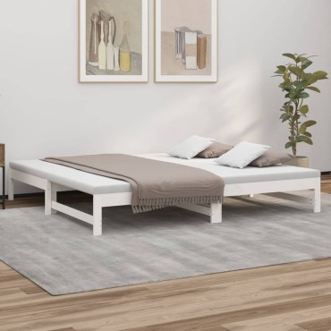 vidaXL Καναπές Κρεβάτι Συρόμενος Λευκός 2x(100x200)cm Μασίφ Πεύκο 1 τεμ. - Μονό