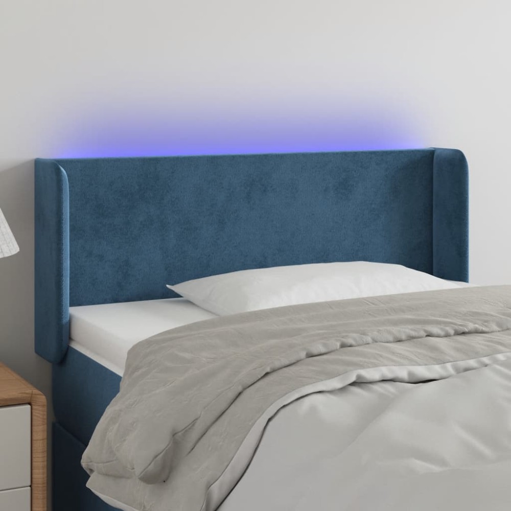 vidaXL Κεφαλάρι Κρεβατιού LED Σκούρο Μπλε 93x16x78/88cm Βελούδινο 1 τεμ.