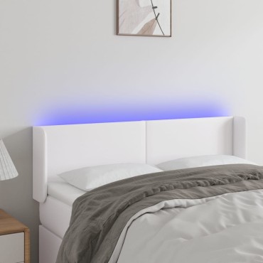 vidaXL Κεφαλάρι Κρεβατιού LED Λευκό 147x16x78/88cm Συνθετ. Δέρμα 1 τεμ.