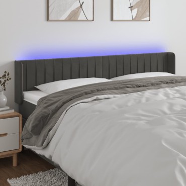vidaXL Κεφαλάρι Κρεβατιού LED Σκούρο Γκρι 203x16x78/88cm Βελούδινο 1 τεμ.