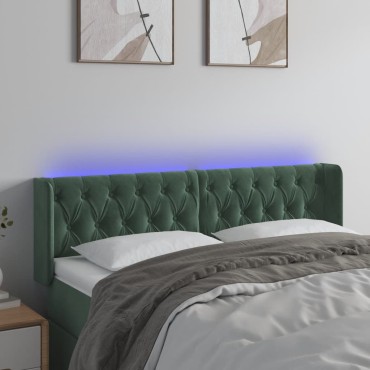 vidaXL Κεφαλάρι Κρεβατιού LED Σκούρο Πράσινο 163x16x78/88cm Βελούδινο 1 τεμ.