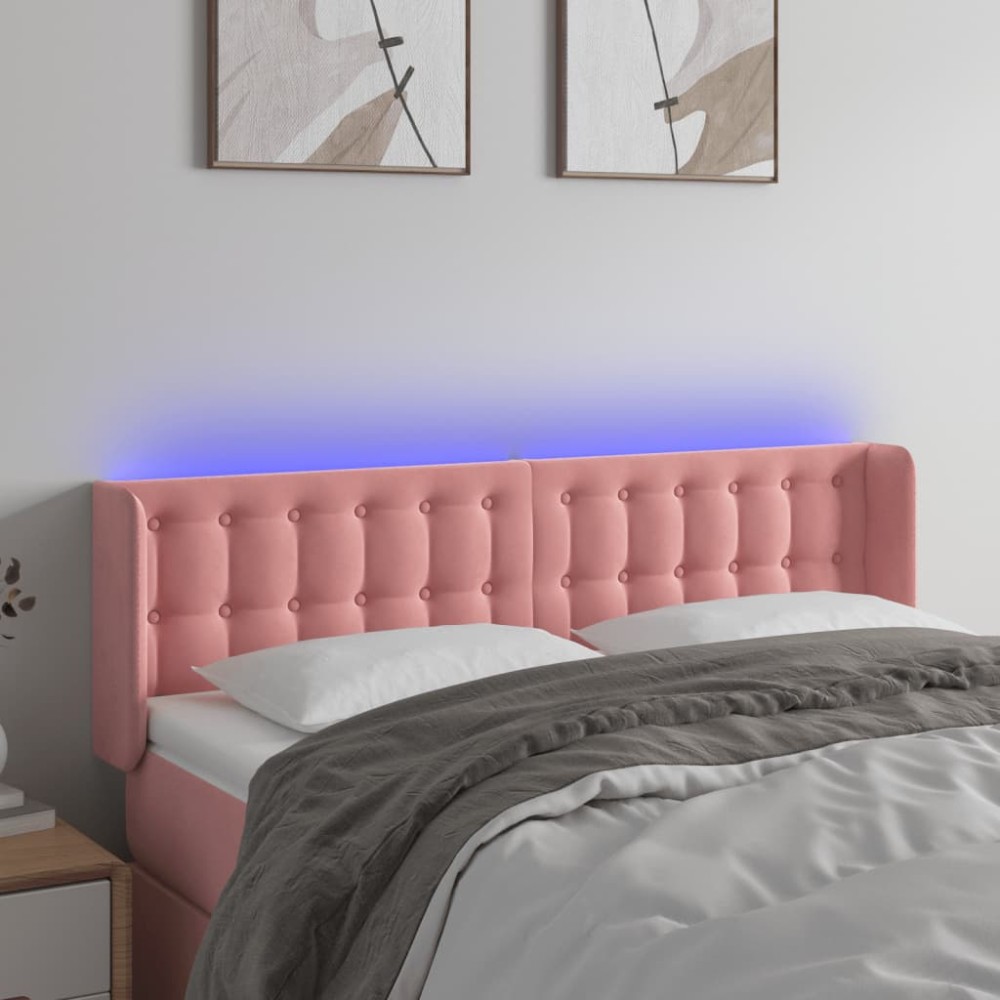vidaXL Κεφαλάρι Κρεβατιού LED Ροζ 147x16x78/88cm Βελούδινο 1 τεμ.