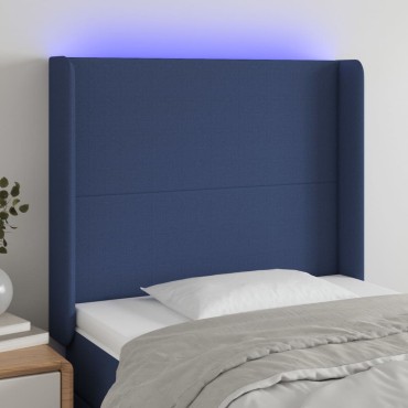 vidaXL Κεφαλάρι Κρεβατιού LED Μπλε 103x16x118/128cm Υφασμάτινο 1 τεμ.