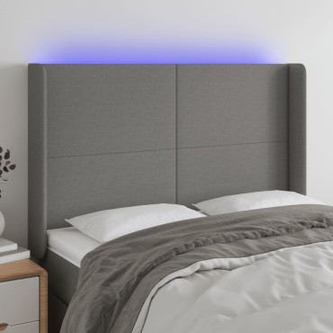 vidaXL Κεφαλάρι Κρεβατιού LED Σκούρο Γκρι 147x16x118/128cm Υφασμάτινο 1 τεμ.