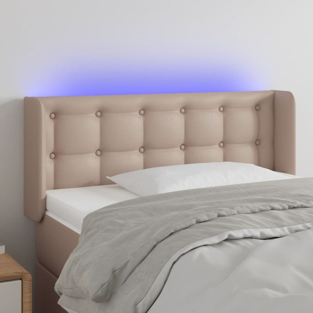 vidaXL Κεφαλάρι Κρεβατιού LED Καπουτσίνο 93x16x78/88cm Συνθετ. Δέρμα 1 τεμ.