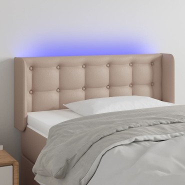 vidaXL Κεφαλάρι Κρεβατιού LED Καπουτσίνο 93x16x78/88cm Συνθετ. Δέρμα 1 τεμ.