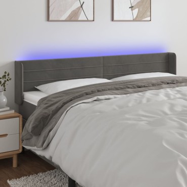 vidaXL Κεφαλάρι Κρεβατιού LED Σκούρο Γκρι 163x16x78/88cm Βελούδινο 1 τεμ.