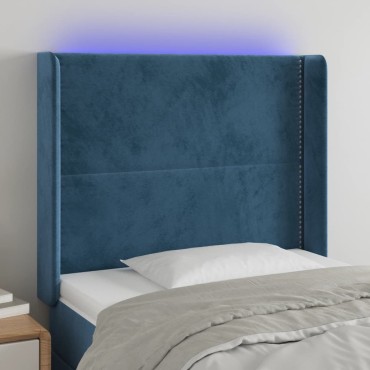 vidaXL Κεφαλάρι Κρεβατιού LED Σκούρο Μπλε 93x16x118/128cm Βελούδινο 1 τεμ.