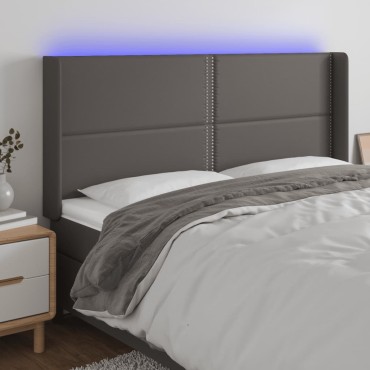 vidaXL Κεφαλάρι Κρεβατιού LED Γκρι 163x16x118/128cm Συνθετ. Δέρμα 1 τεμ.