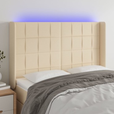vidaXL Κεφαλάρι Κρεβατιού LED Κρεμ 147x16x118/128cm Υφασμάτινο 1 τεμ.