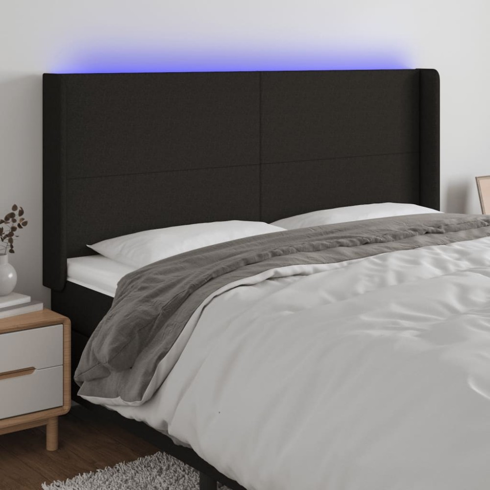 vidaXL Κεφαλάρι Κρεβατιού LED Μαύρο 183x16x118/128cm Υφασμάτινο 1 τεμ.
