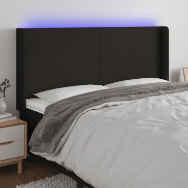 vidaXL Κεφαλάρι Κρεβατιού LED Μαύρο 183x16x118/128cm Υφασμάτινο 1 τεμ.