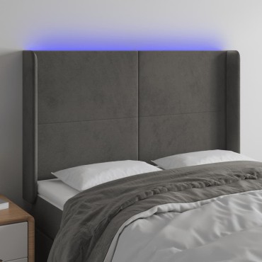 vidaXL Κεφαλάρι Κρεβατιού LED Σκούρο Γκρι 147x16x118/128cm Βελούδινο 1 τεμ.
