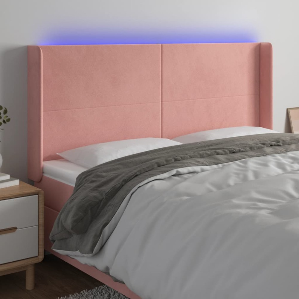 vidaXL Κεφαλάρι Κρεβατιού LED Ροζ 203x16x118/128cm Βελούδινο 1 τεμ.