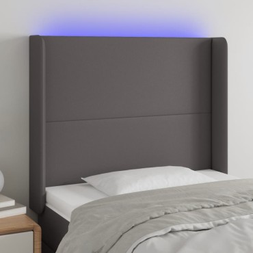 vidaXL Κεφαλάρι Κρεβατιού LED Γκρι 93x16x118/128cm Συνθετ. Δέρμα 1 τεμ.