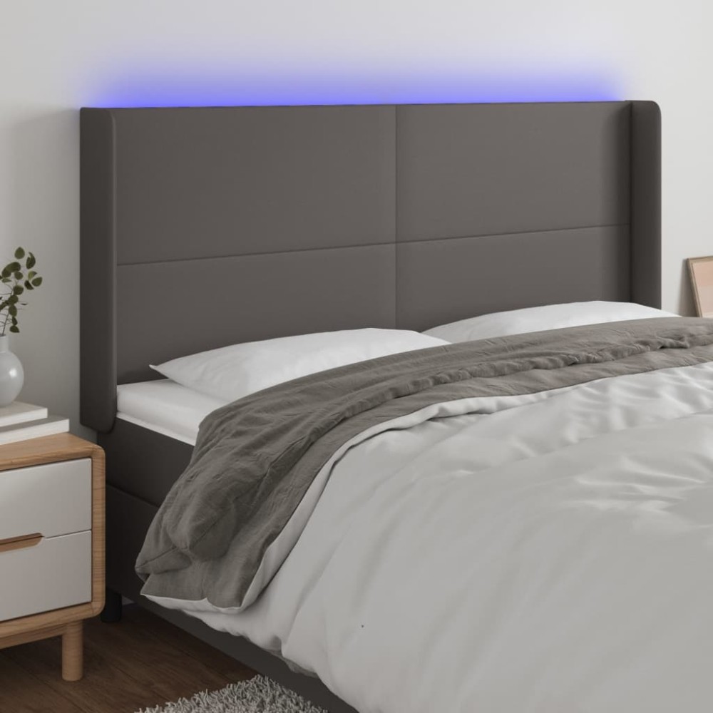vidaXL Κεφαλάρι Κρεβατιού LED Γκρι 163x16x118/128cm Συνθετ. Δέρμα 1 τεμ.