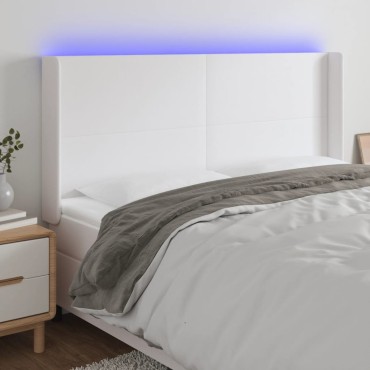 vidaXL Κεφαλάρι Κρεβατιού LED Λευκό 183x16x118/128cm Συνθετ. Δέρμα 1 τεμ.
