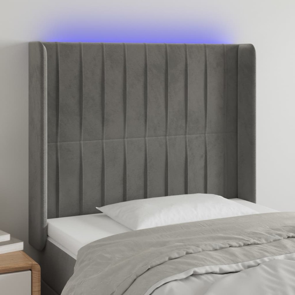 vidaXL Κεφαλάρι Κρεβατιού LED Ανοιχτό Γκρι 103x16x118/128cm Βελούδινο 1 τεμ.