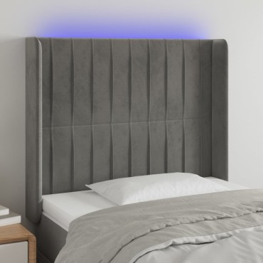 vidaXL Κεφαλάρι Κρεβατιού LED Ανοιχτό Γκρι 103x16x118/128cm Βελούδινο 1 τεμ.