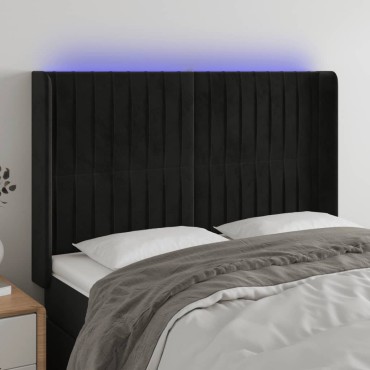 vidaXL Κεφαλάρι Κρεβατιού LED Μαύρο 147x16x118/128cm Βελούδινο 1 τεμ.