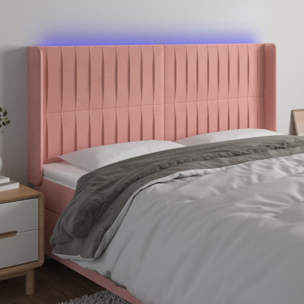 vidaXL Κεφαλάρι Κρεβατιού LED Ροζ 183x16x118/128cm Βελούδινο 1 τεμ.