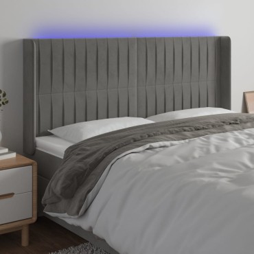 vidaXL Κεφαλάρι Κρεβατιού LED Ανοιχτό Γκρι 203x16x118/128cm Βελούδινο 1 τεμ.