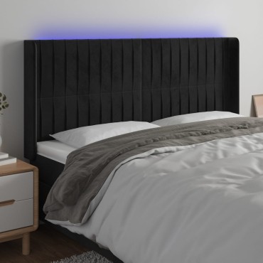 vidaXL Κεφαλάρι Κρεβατιού LED Μαύρο 203x16x118/128cm Βελούδινο 1 τεμ.