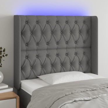 vidaXL Κεφαλάρι Κρεβατιού LED Σκούρο Γκρι 103x16x118/128cm Υφασμάτινο 1 τεμ.