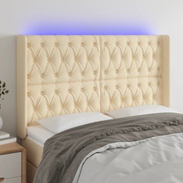 vidaXL Κεφαλάρι Κρεβατιού LED Κρεμ 163x16x118/128cm Υφασμάτινο 1 τεμ.