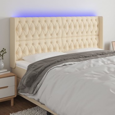 vidaXL Κεφαλάρι Κρεβατιού LED Κρεμ 183x16x118/128cm Υφασμάτινο 1 τεμ.
