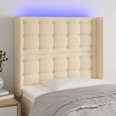 vidaXL Κεφαλάρι Κρεβατιού LED Κρεμ 93x16x118/128cm Υφασμάτινο 1 τεμ.