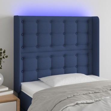 vidaXL Κεφαλάρι Κρεβατιού LED Μπλε 103x16x118/128cm Υφασμάτινο 1 τεμ.