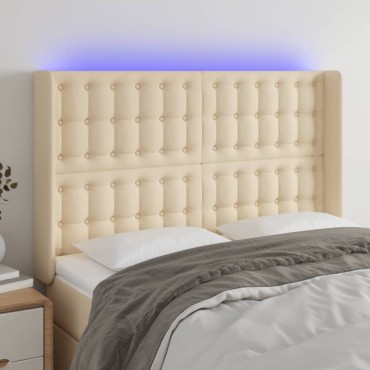 vidaXL Κεφαλάρι Κρεβατιού LED Κρεμ 147x16x118/128cm Υφασμάτινο 1 τεμ.