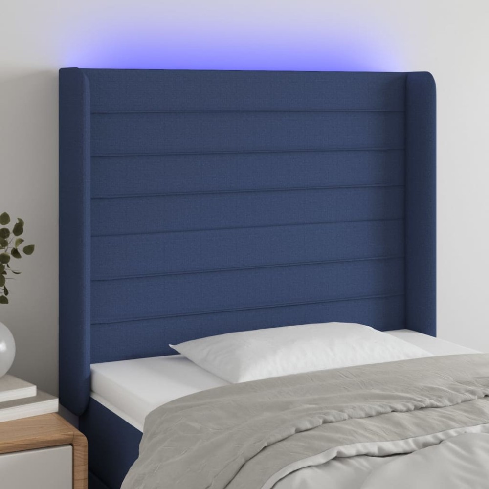 vidaXL Κεφαλάρι Κρεβατιού LED Μπλε 103x16x118/128cm Υφασμάτινο 1 τεμ.