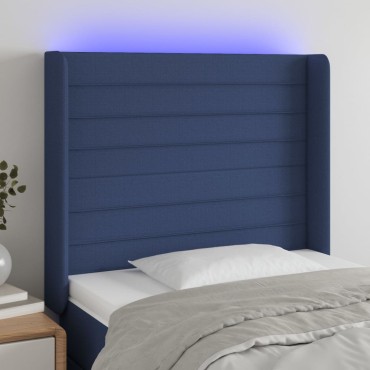vidaXL Κεφαλάρι Κρεβατιού LED Μπλε 103x16x118/128cm Υφασμάτινο 1 τεμ.