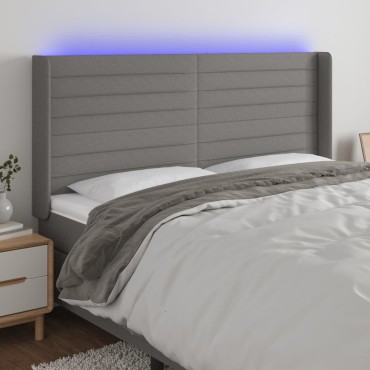 vidaXL Κεφαλάρι Κρεβατιού LED Σκούρο Γκρι 203x16x118/128cm Υφασμάτινο 1 τεμ.