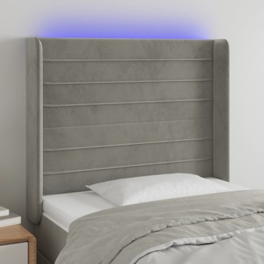 vidaXL Κεφαλάρι Κρεβατιού LED Ανοιχτό Γκρι 83x16x118/128cm Βελούδινο 1 τεμ.