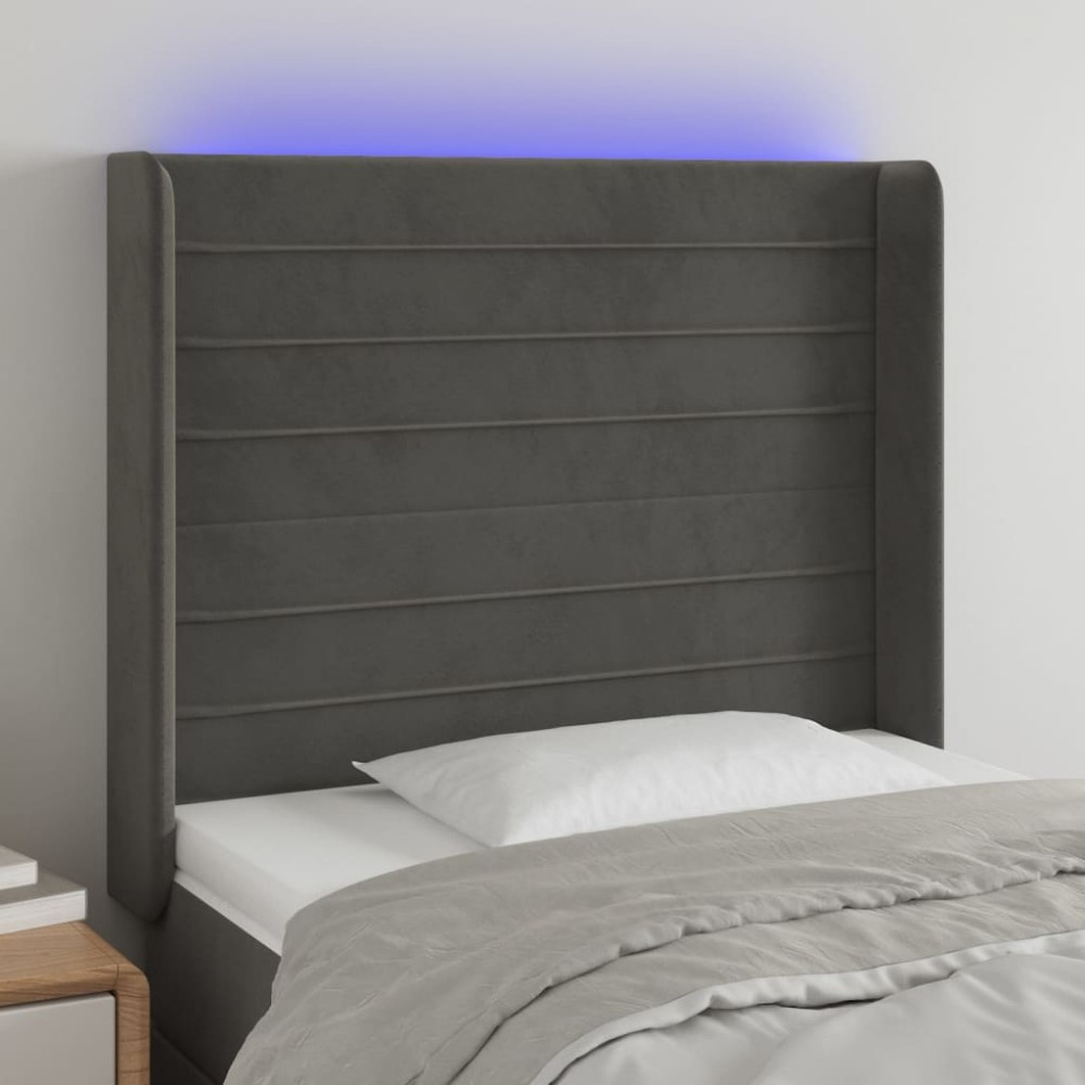 vidaXL Κεφαλάρι Κρεβατιού LED Σκούρο Γκρι 83x16x118/128cm Βελούδινο 1 τεμ.