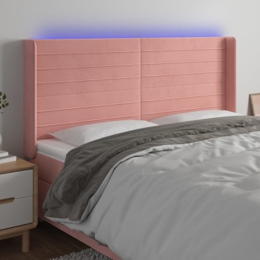 vidaXL Κεφαλάρι Κρεβατιού LED Ροζ 203x16x118/128cm Βελούδινο 1 τεμ.