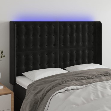 vidaXL Κεφαλάρι Κρεβατιού LED Μαύρο 147x16x118/128cm Βελούδινο 1 τεμ.