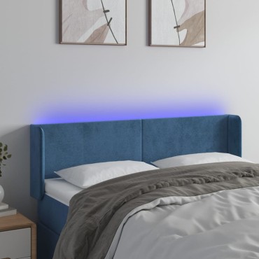 vidaXL Κεφαλάρι Κρεβατιού LED Σκούρο Μπλε 147x16x78/88cm Βελούδινο 1 τεμ.