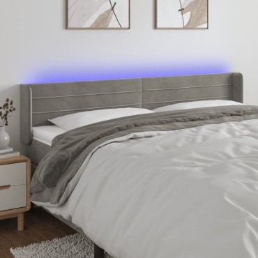 vidaXL Κεφαλάρι Κρεβατιού LED Ανοιχτό Γκρι 163x16x78/88cm Βελούδινο 1 τεμ.
