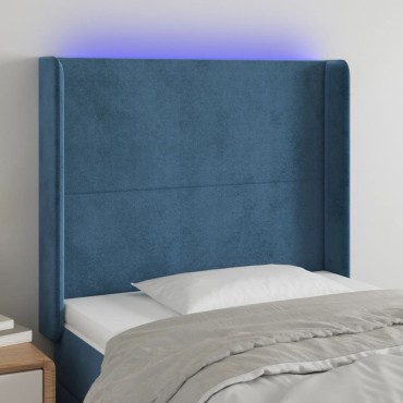 vidaXL Κεφαλάρι Κρεβατιού LED Σκούρο Μπλε 83x16x118/128cm Βελούδινο 1 τεμ.