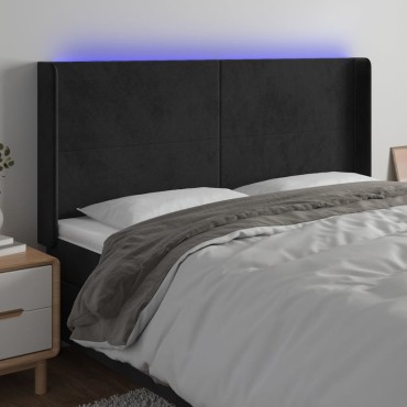 vidaXL Κεφαλάρι Κρεβατιού LED Μαύρο 203x16x118/128cm Βελούδινο 1 τεμ.