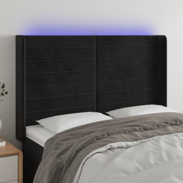 vidaXL Κεφαλάρι Κρεβατιού LED Μαύρο 147x16x118/128cm Βελούδινο 1 τεμ.
